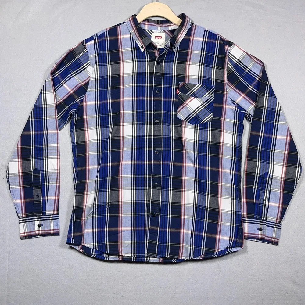 Levis Plaid Button Down Shirt Teen XL Regular Fit Blue White Red‎ Casual Western